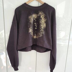 Spiritual Gangster Gold-Embossed Galaxy Print Cropped Sweatshirt 100% Cotton XS